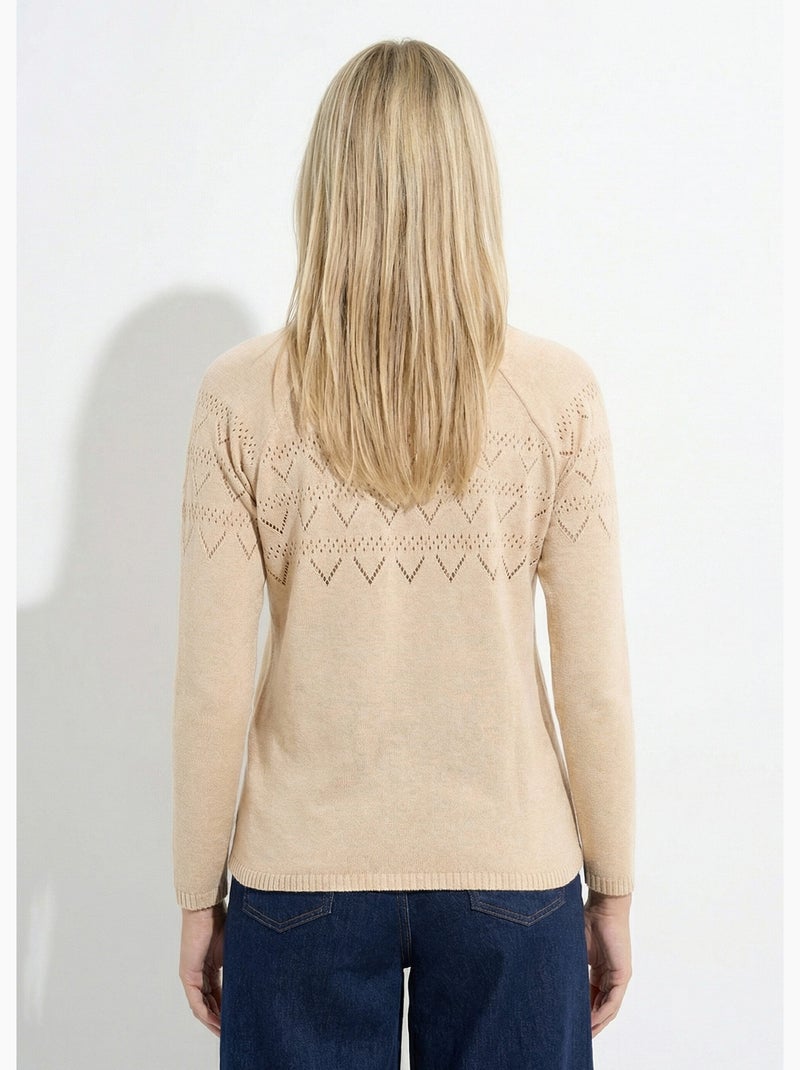 Pull fin ajouré manches longues raglan - Afibel Beige - Kiabi