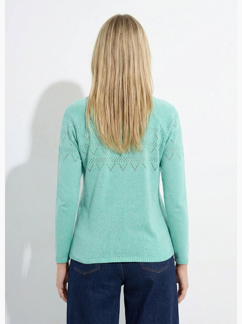 Pull fin ajouré manches longues raglan - Afibel Vert - Kiabi