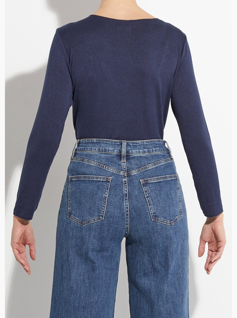Pull fin avec angora et laine, col v - afibel Bleu marine - Kiabi