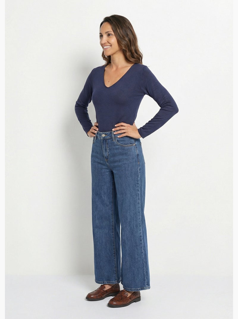 Pull fin avec angora et laine, col v - afibel Bleu marine - Kiabi