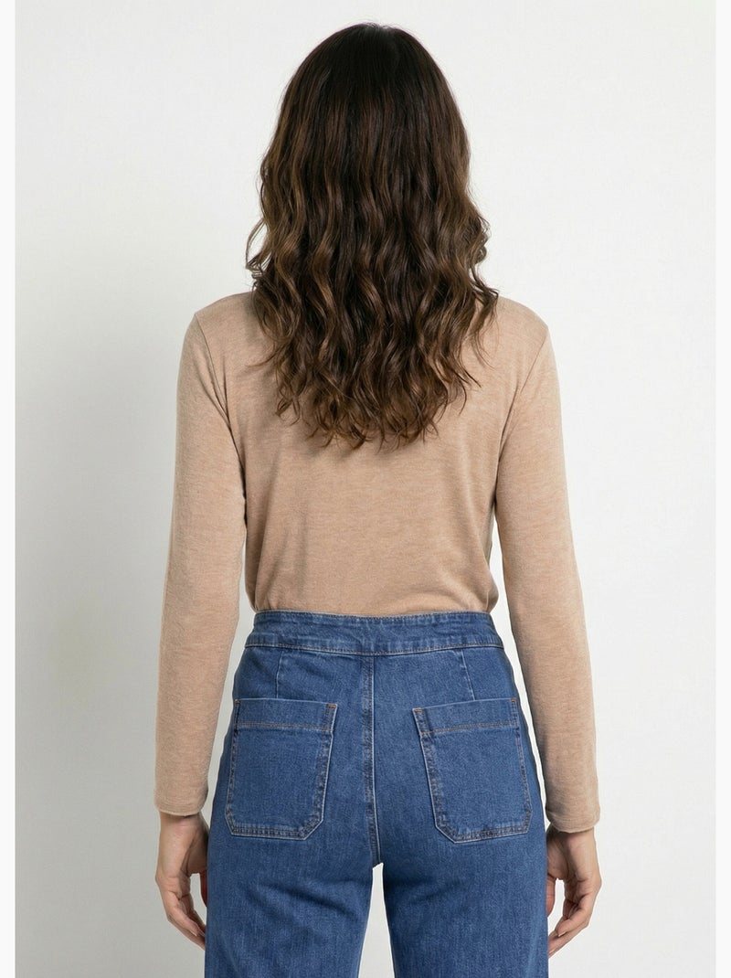 Pull fin avec angora et laine, col V - AFIBEL Camel - Kiabi