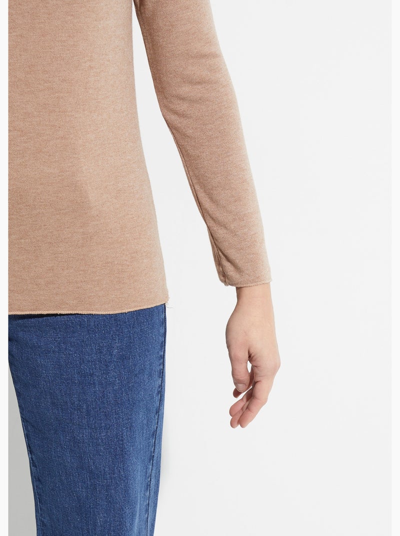 Pull fin avec angora et laine, col V - AFIBEL Camel - Kiabi