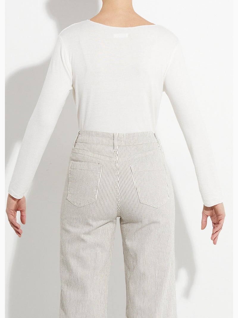 Pull fin avec angora et laine, col V - AFIBEL Ecru - Kiabi
