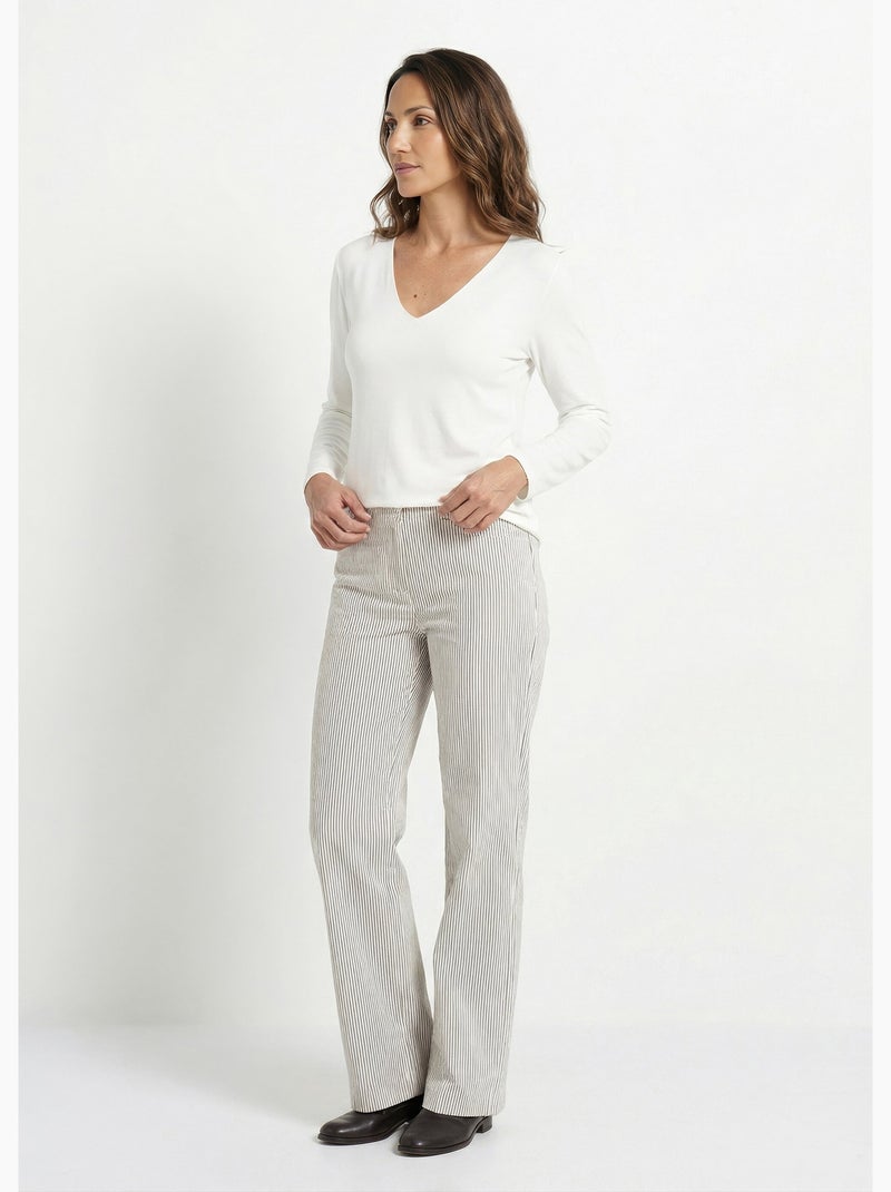 Pull fin avec angora et laine, col V - AFIBEL Ecru - Kiabi