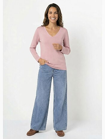 Pull fin avec angora et laine, col V - AFIBEL