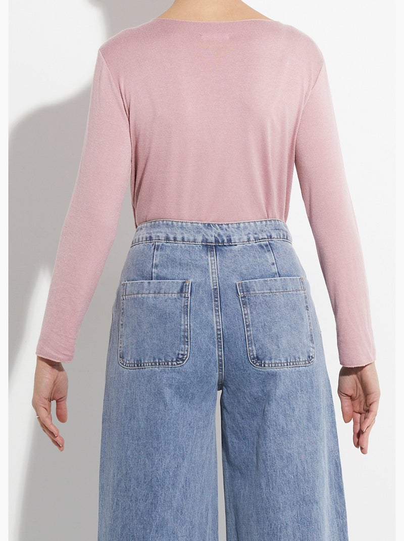 Pull fin avec angora et laine, col V - AFIBEL Rose - Kiabi