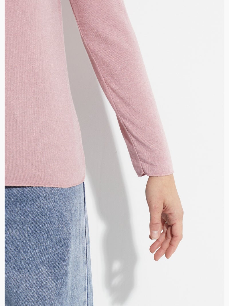 Pull fin avec angora et laine, col V - AFIBEL Rose - Kiabi