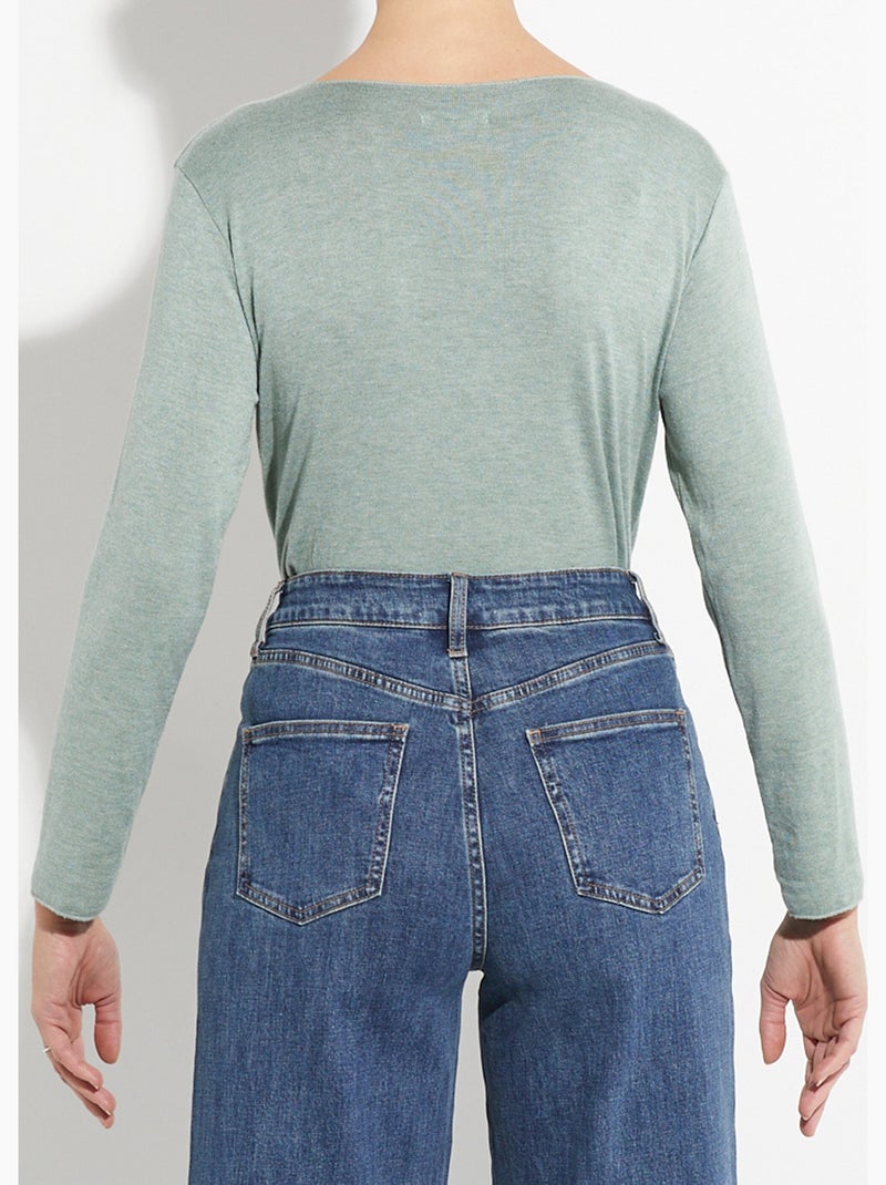 Pull fin avec angora et laine, col v - afibel Vert amande/Mauve/Marine - Kiabi