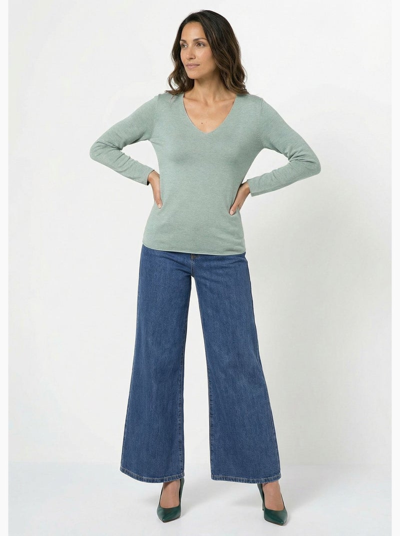 Pull fin avec angora et laine, col v - afibel Vert amande/Mauve/Marine - Kiabi