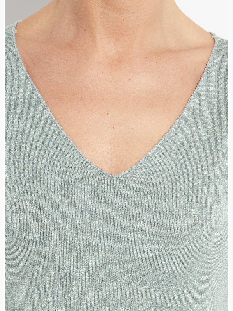 Pull fin avec angora et laine, col v - afibel Vert amande/Mauve/Marine - Kiabi