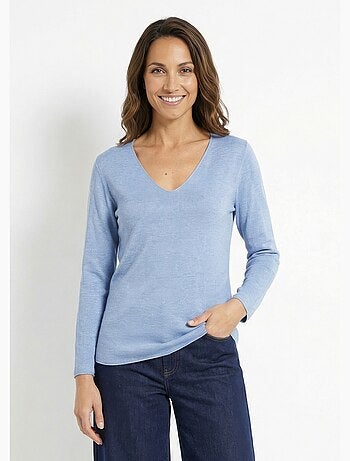 Pull fin avec angora et laine, col V