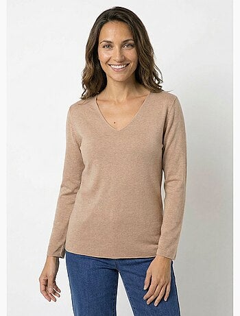Pull fin avec angora et laine, col V