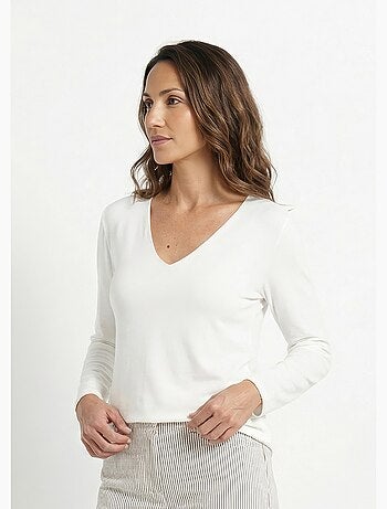 Pull fin avec angora et laine, col V