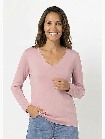 Pull fin avec angora et laine, col V