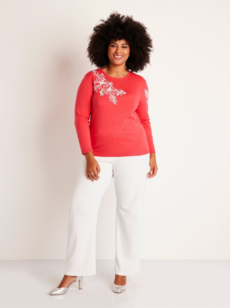 Pull fin brodé - Afibel Rose - Kiabi