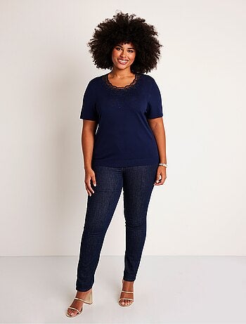 Pull fin brodé manches courtes - Afibel