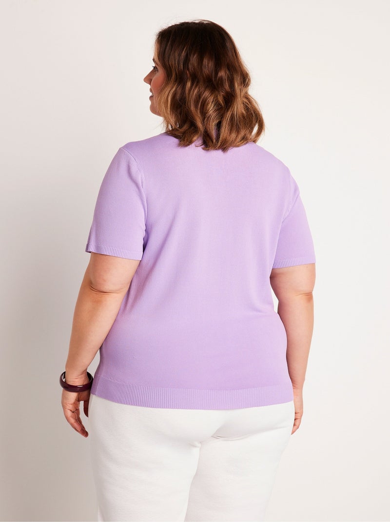 Pull fin brodé manches courtes - Afibel Violet - Kiabi