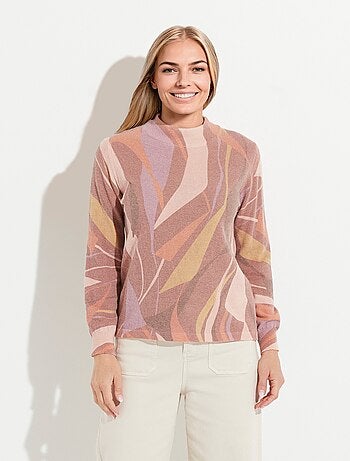 Pull fin chaud col montant avec laine et angora imprimé - Afibel