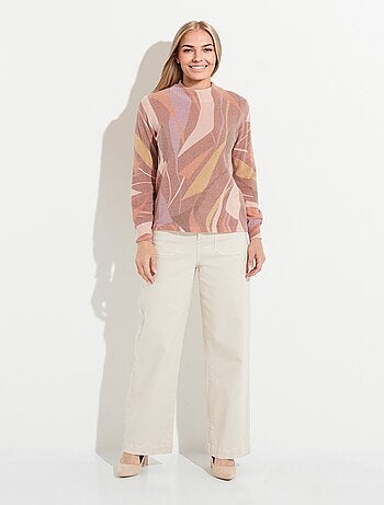 Pull fin chaud col montant avec laine et angora imprimé - Afibel