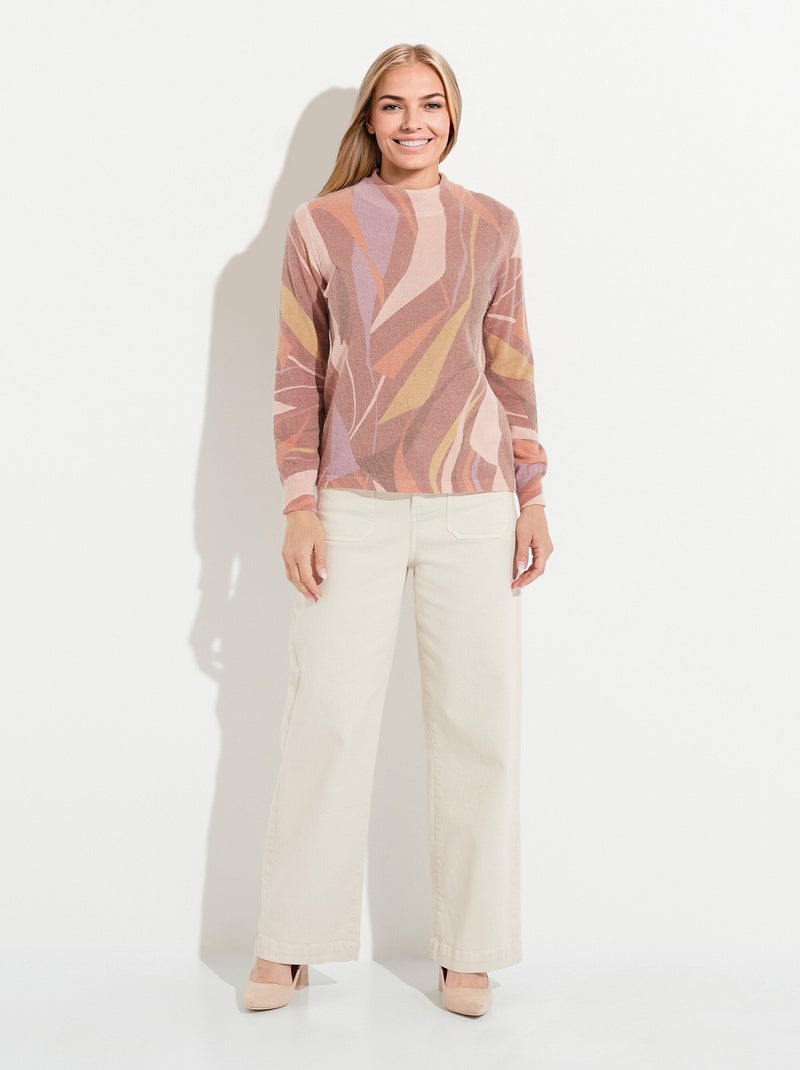 Pull fin chaud col montant avec laine et angora imprimé - Afibel Marron noisette - Kiabi