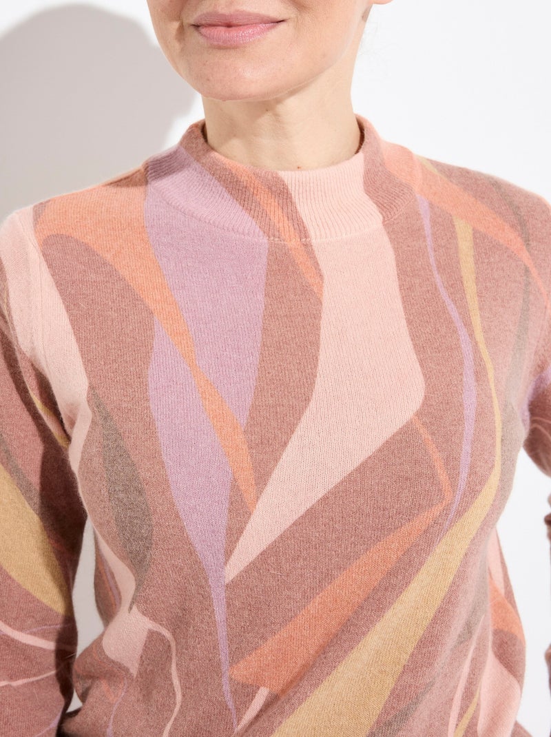 Pull fin chaud col montant avec laine et angora imprimé - Afibel Marron noisette - Kiabi