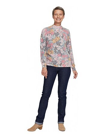 Pull fin chaud imprimé col rond mélange laine - Afibel