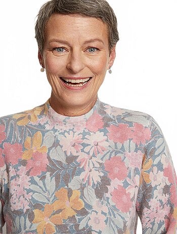 Pull fin chaud imprimé col rond mélange laine - Afibel