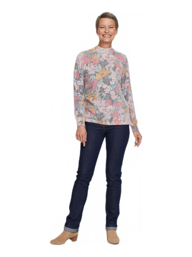 Pull fin chaud imprimé col rond mélange laine - Afibel Rose - Kiabi