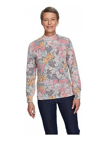 Pull fin chaud imprimé col rond mélange laine