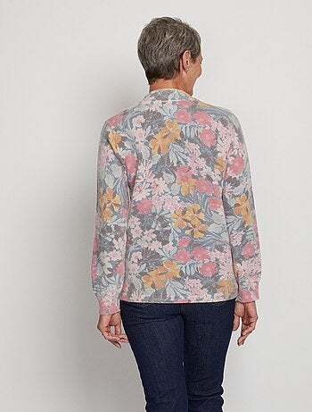 Pull fin chaud imprimé col rond mélange laine