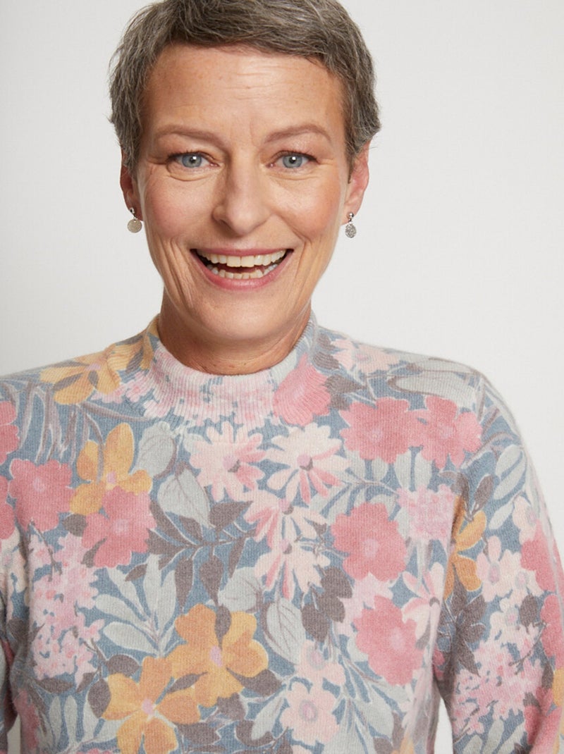 Pull fin chaud imprimé col rond mélange laine Rose/Vert - Kiabi