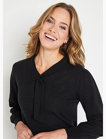 Pull fin col cravate mélange laine - Afibel