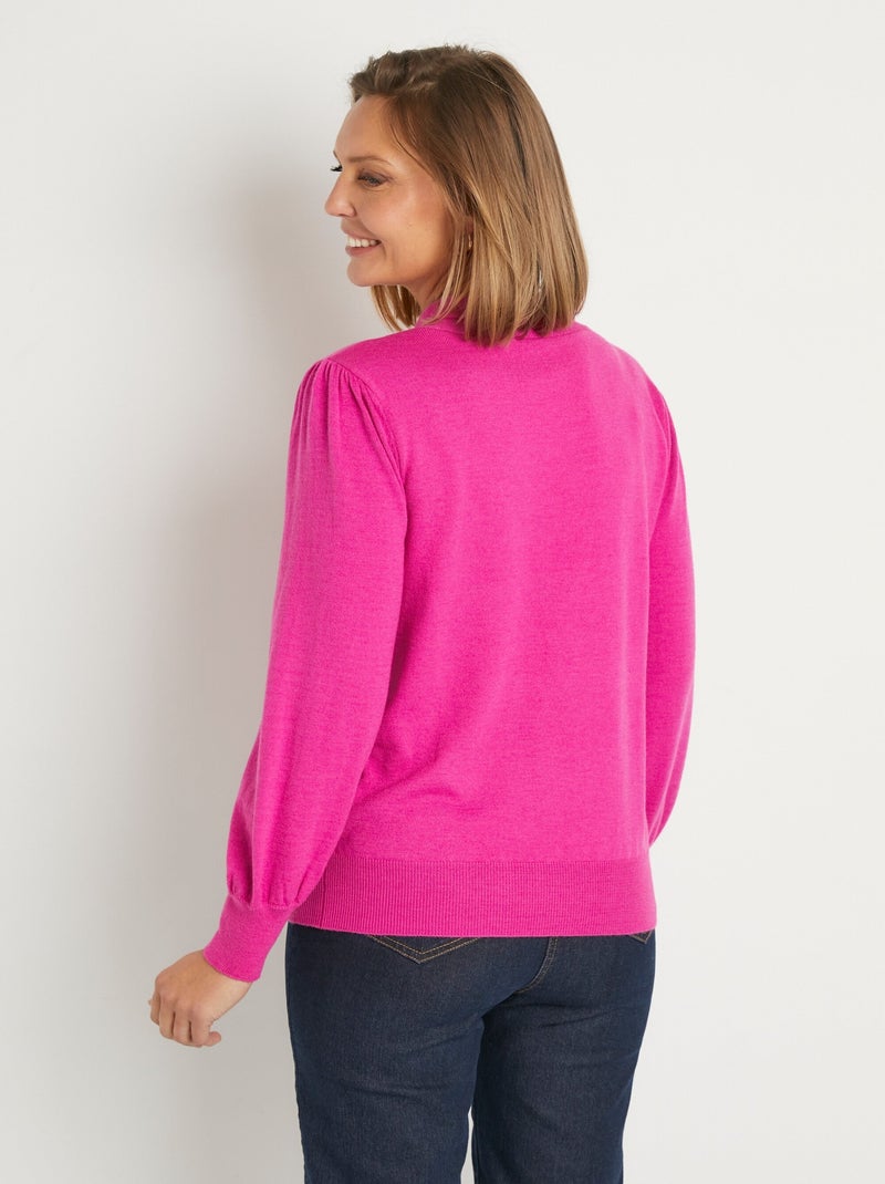 Pull fin col cravate mélange laine - Afibel Rose fushia - Kiabi