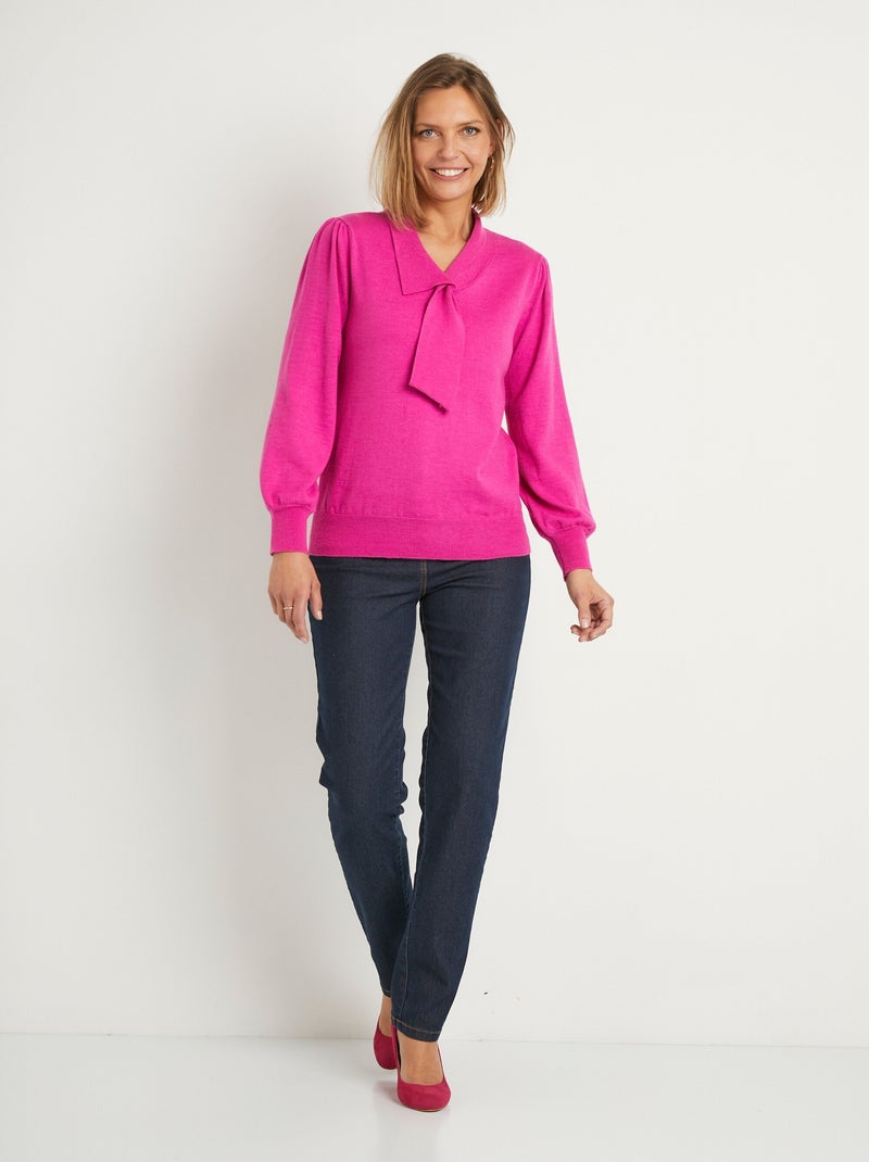 Pull fin col cravate mélange laine - Afibel Rose fushia - Kiabi