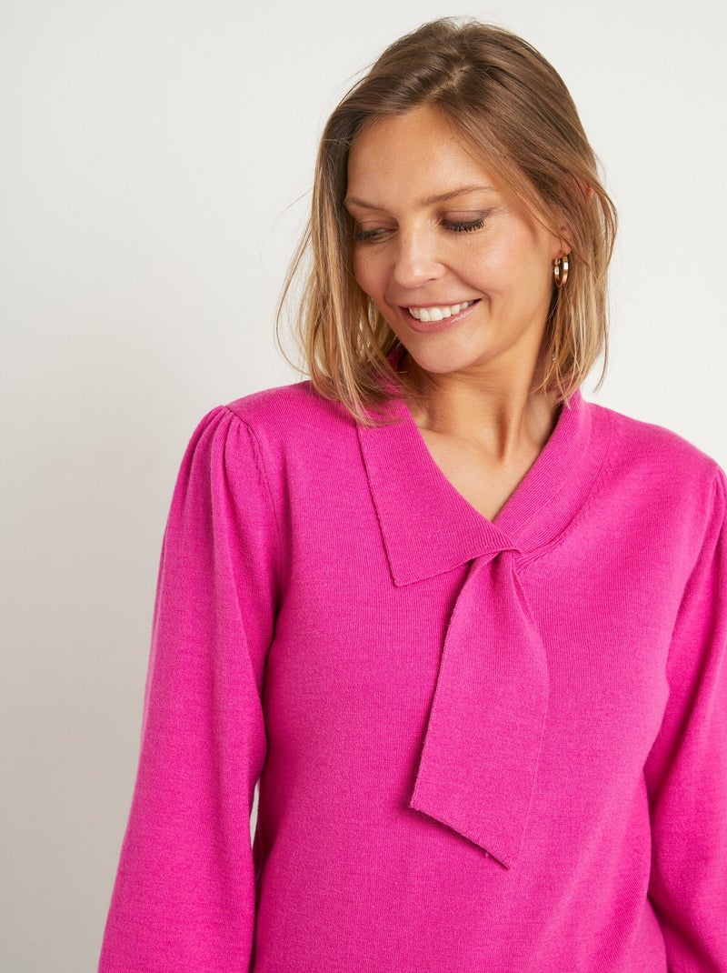 Pull fin col cravate mélange laine - Afibel Rose fushia - Kiabi