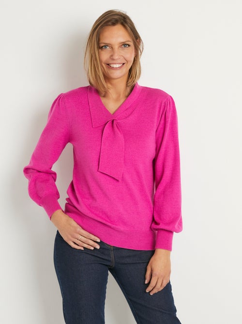 Pull fin col cravate mélange laine - Kiabi
