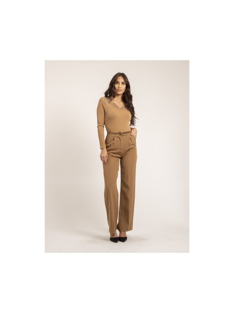 Pull fin col dentelle FALIA Beige - Kiabi