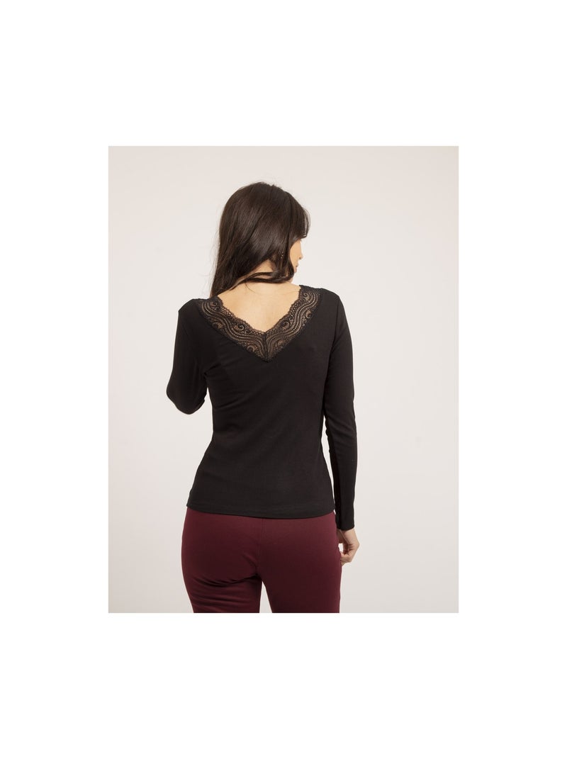 Pull fin col dentelle FALIA Noir - Kiabi