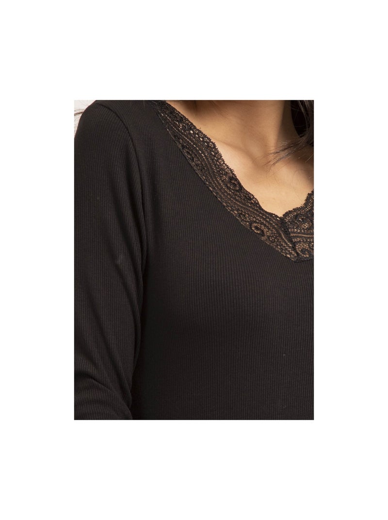 Pull fin col dentelle FALIA Noir - Kiabi
