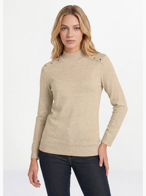 Pull fin col montant jersey uni avec laine mérinos - Afibel - Kiabi