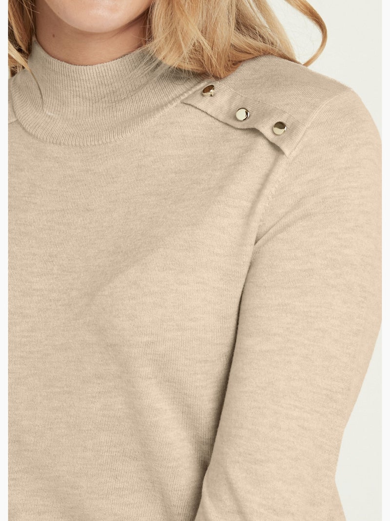 Pull fin col montant jersey uni avec laine mérinos - Afibel Beige - Kiabi