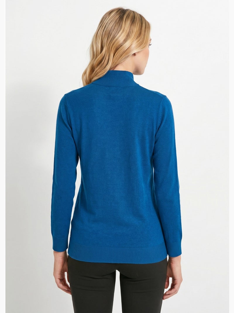 Pull fin col montant jersey uni avec laine mérinos - Afibel Bleu canard - Kiabi