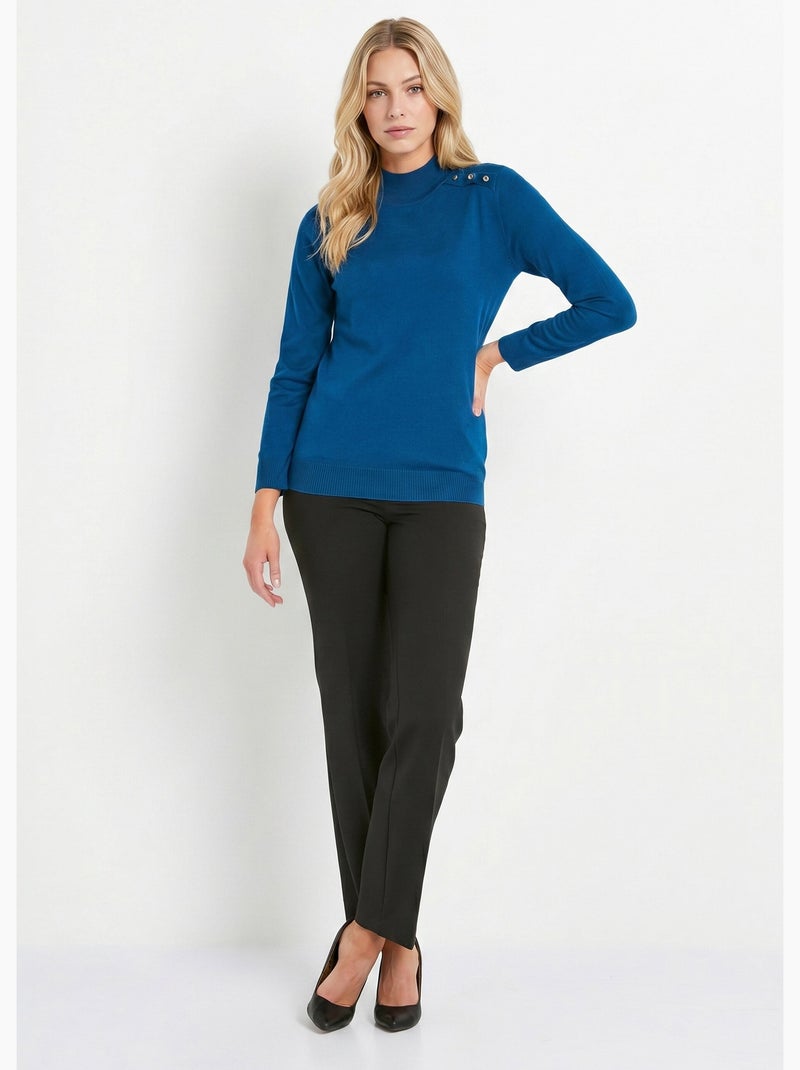 Pull fin col montant jersey uni avec laine mérinos - Afibel Bleu canard - Kiabi