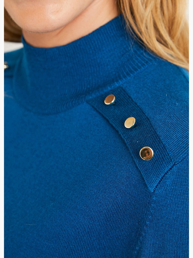 Pull fin col montant jersey uni avec laine mérinos - Afibel Bleu canard - Kiabi