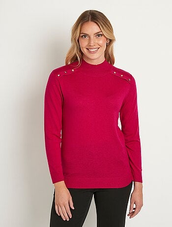 Pull fin col montant jersey uni avec laine mérinos - Afibel