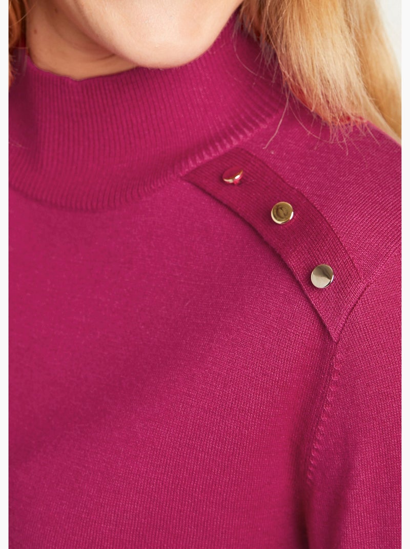 Pull fin col montant jersey uni avec laine mérinos - Afibel Violet - Kiabi
