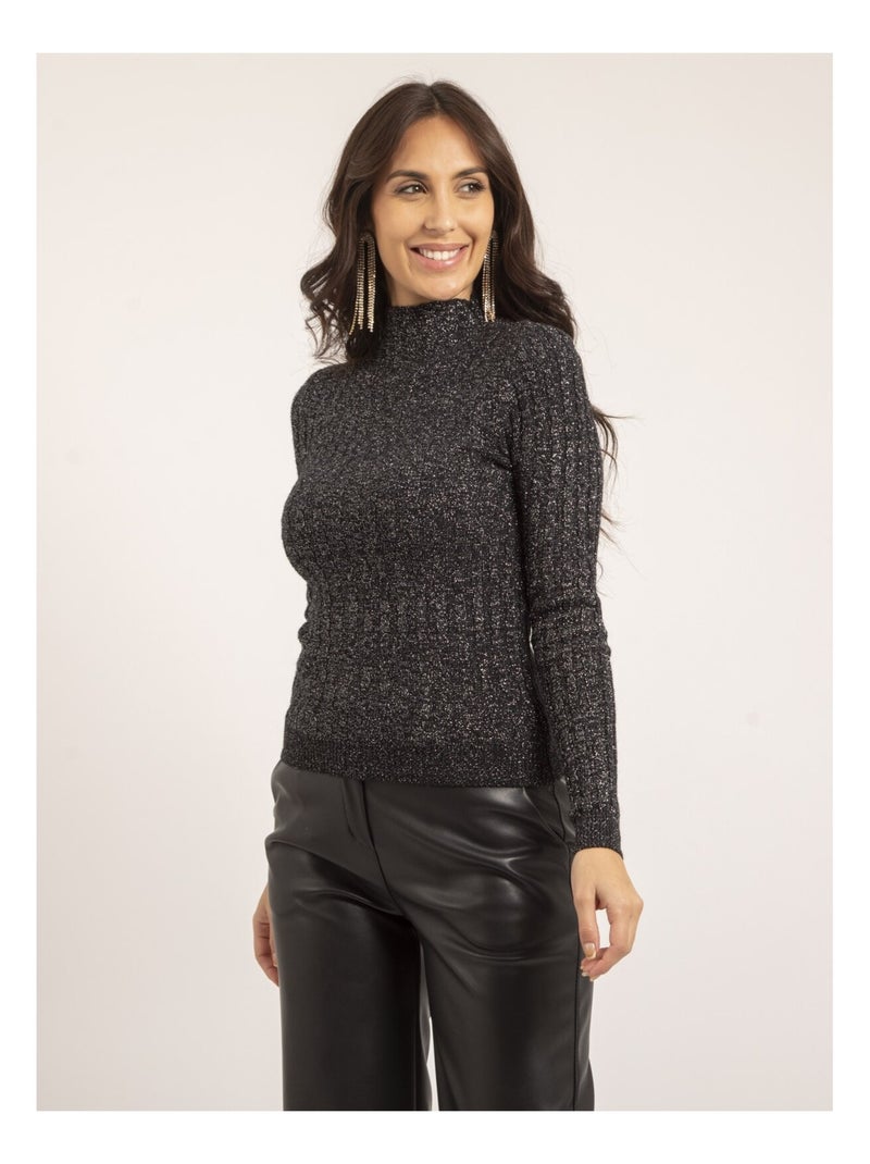 Pull fin col montant paillettes KABIANA Noir - Kiabi