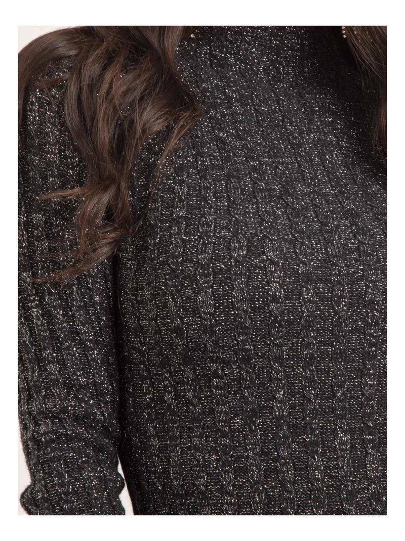 Pull fin col montant paillettes KABIANA Noir - Kiabi