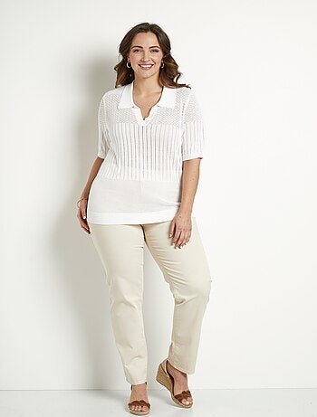 Pull fin col polo ajouré manches courtes - Afibel