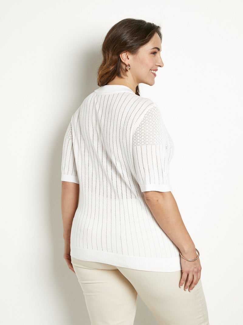 Pull fin col polo ajouré manches courtes - Afibel Blanc - Kiabi